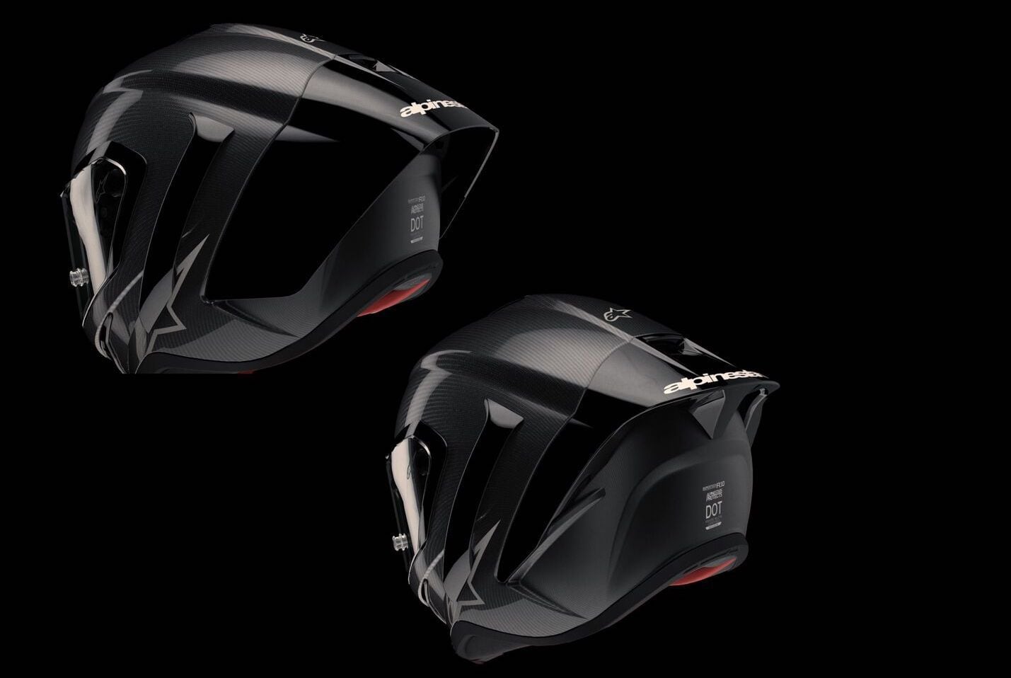 Alpinestars has developed two separate aerodynamic spoilers—a standard (right), and longer race version (left). Spoilers are attached via a patented release system.