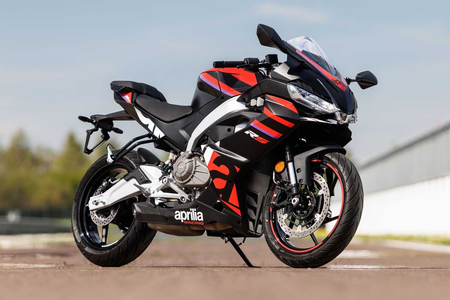The all-new Aprilia RS 457 in “Racing Stripes”($6,899).