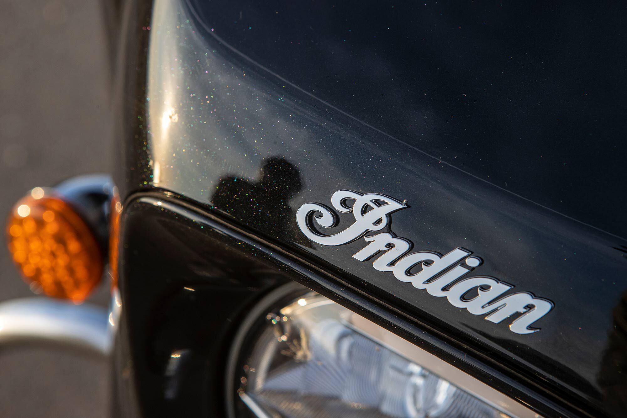 Indian branding on the front of the Chieftain’s fairing.