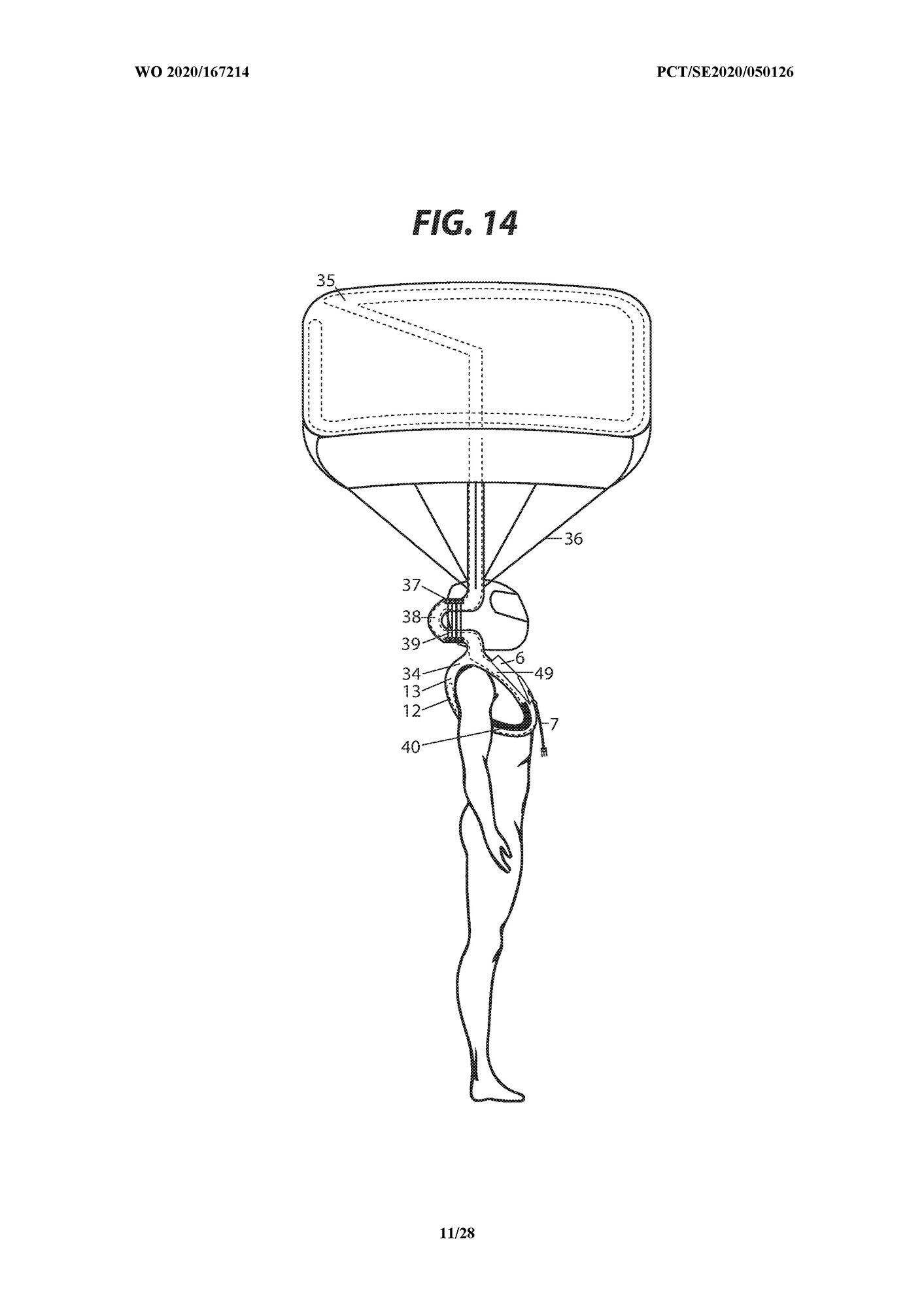 A side view of the inflated parachute.