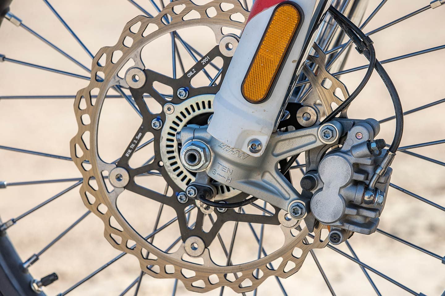 Nissin brakes provide strong stopping performance while the switchable Bosch ABS adds a feature not found on hardcore dual sports.