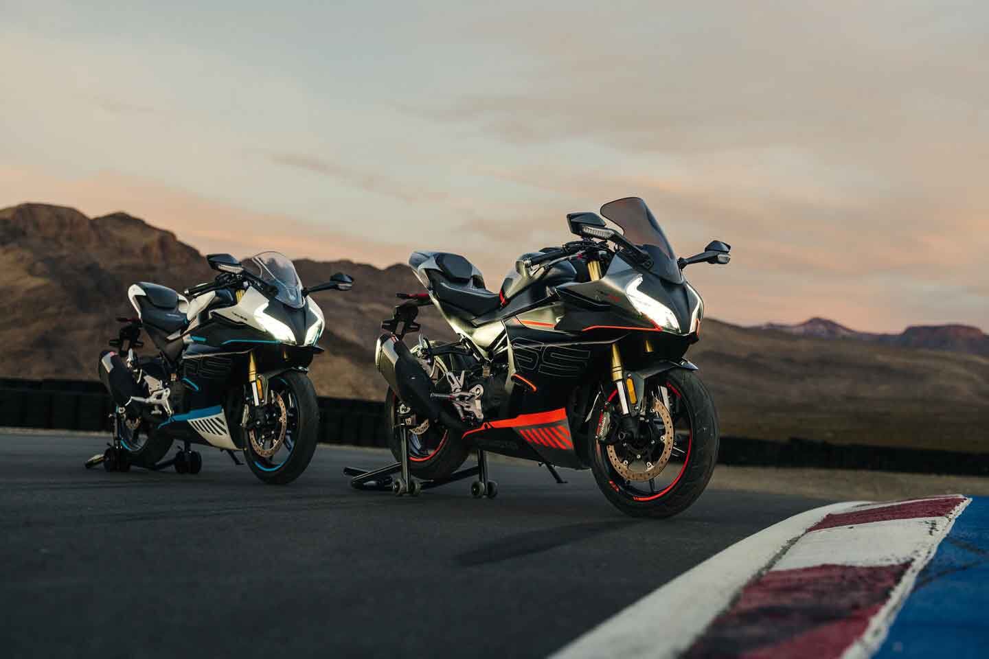 CFMoto claims 50 hp from the 450SS’ 450cc parallel twin.