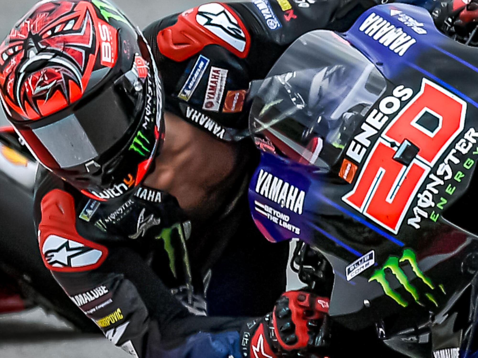 For want of a nail: Quartararo’s leathers came open during the race, and he tossed his displaced chest protector, resulting in a penalty…as well as a photo you won’t often see.