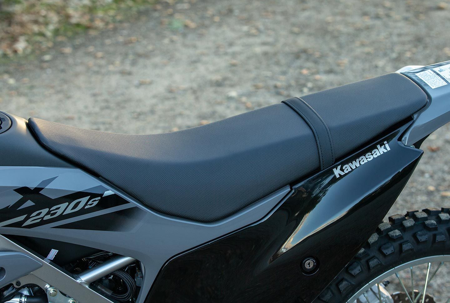 Sitting 2.1 inches lower than the standard model (34.8 inches), the KLX230 S seat height is 32.7 inches according to Kawasaki.