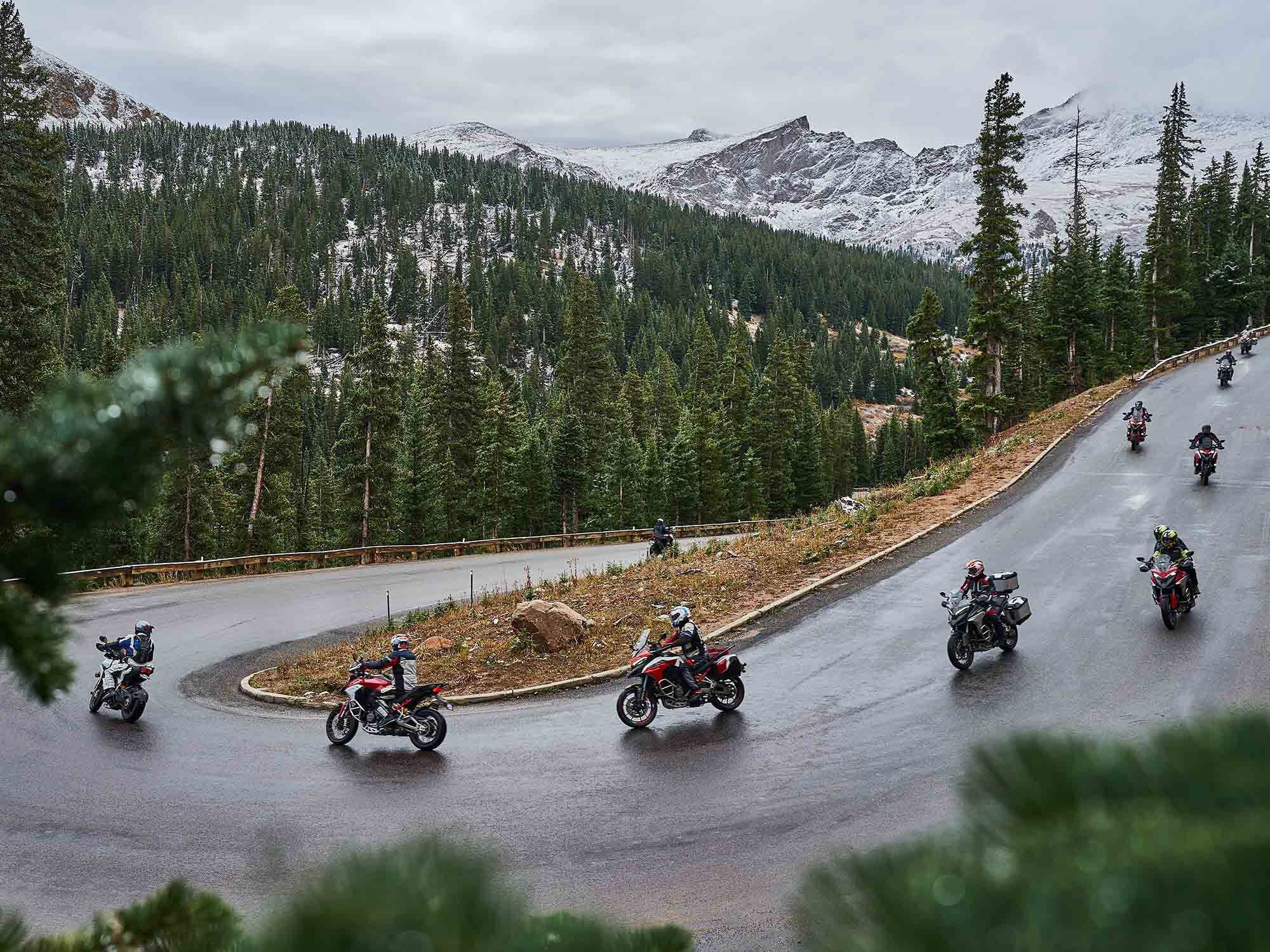 Riding in the Rocky Mountains at Ducati’s inaugural Giro Alpino.