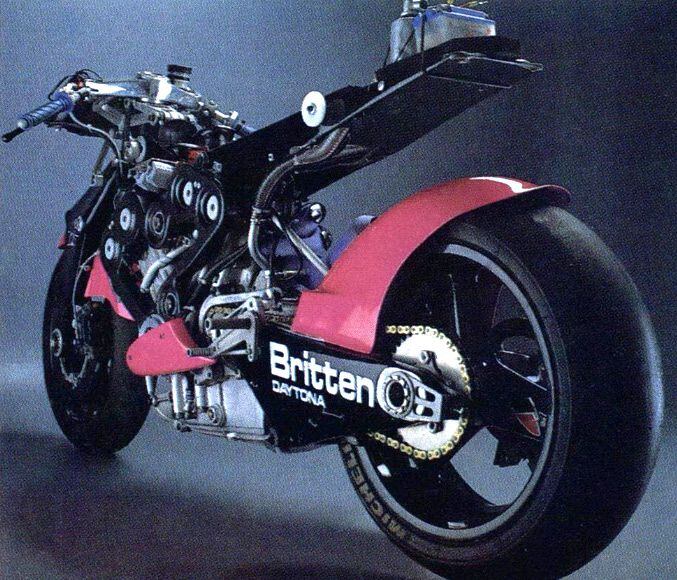 The Britten’s frameless chassis is still futuristic by today’s standards. The girder fork, carbon fiber swingarm, pushrod rear shock and its front placement, radical aerodynamics, and so on are to this day unlike anything else in existence on a single machine.