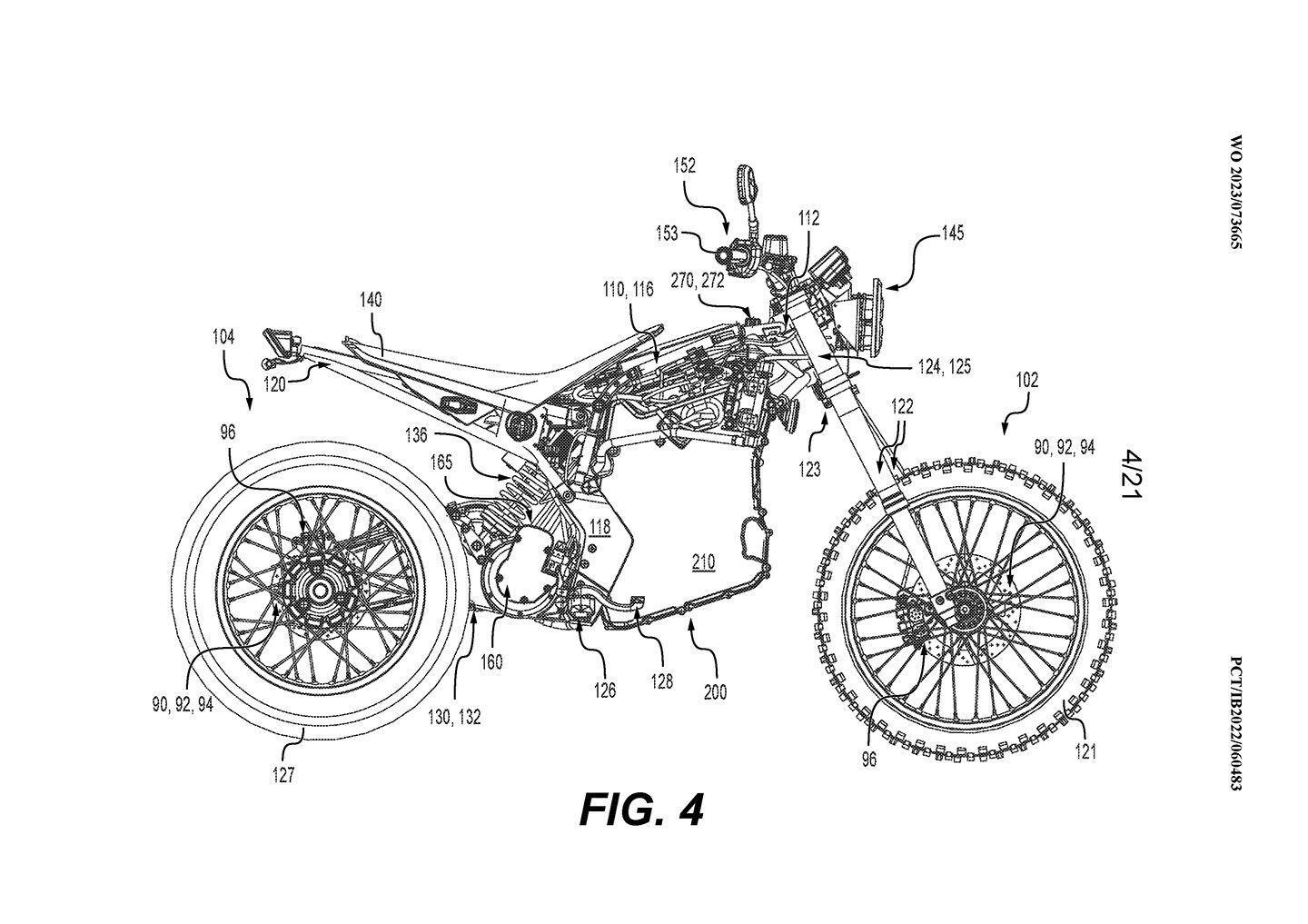 Patent illustrations of the Origin show the bike’s mechanical layout including the placement of components like the motor, final drive, and reduction gear.