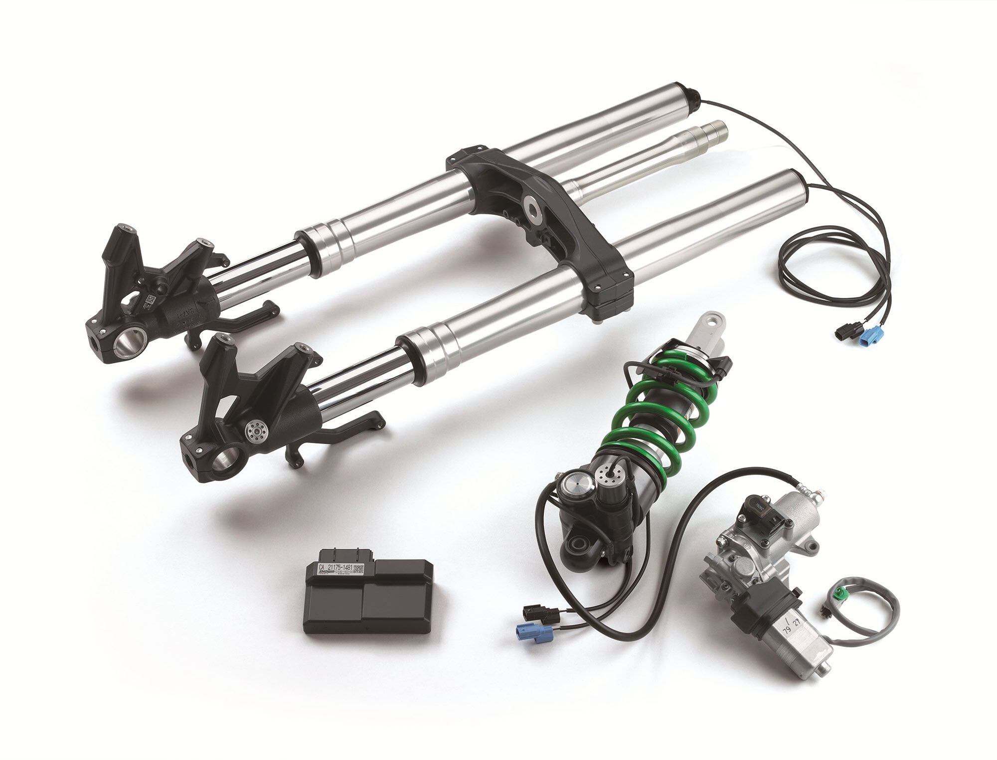 Showa’s Skyhook suspension system has been fitted to the KECS electronic suspension, adding active real-time rebound damping.