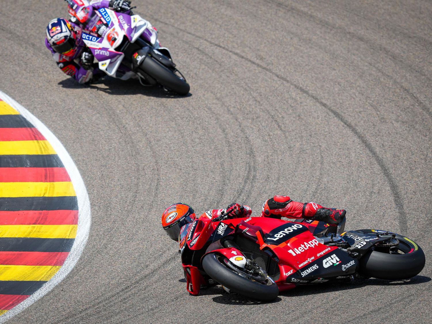 Pecco Bagnaia lost the rear on the fourth lap—a third DNF in four races.