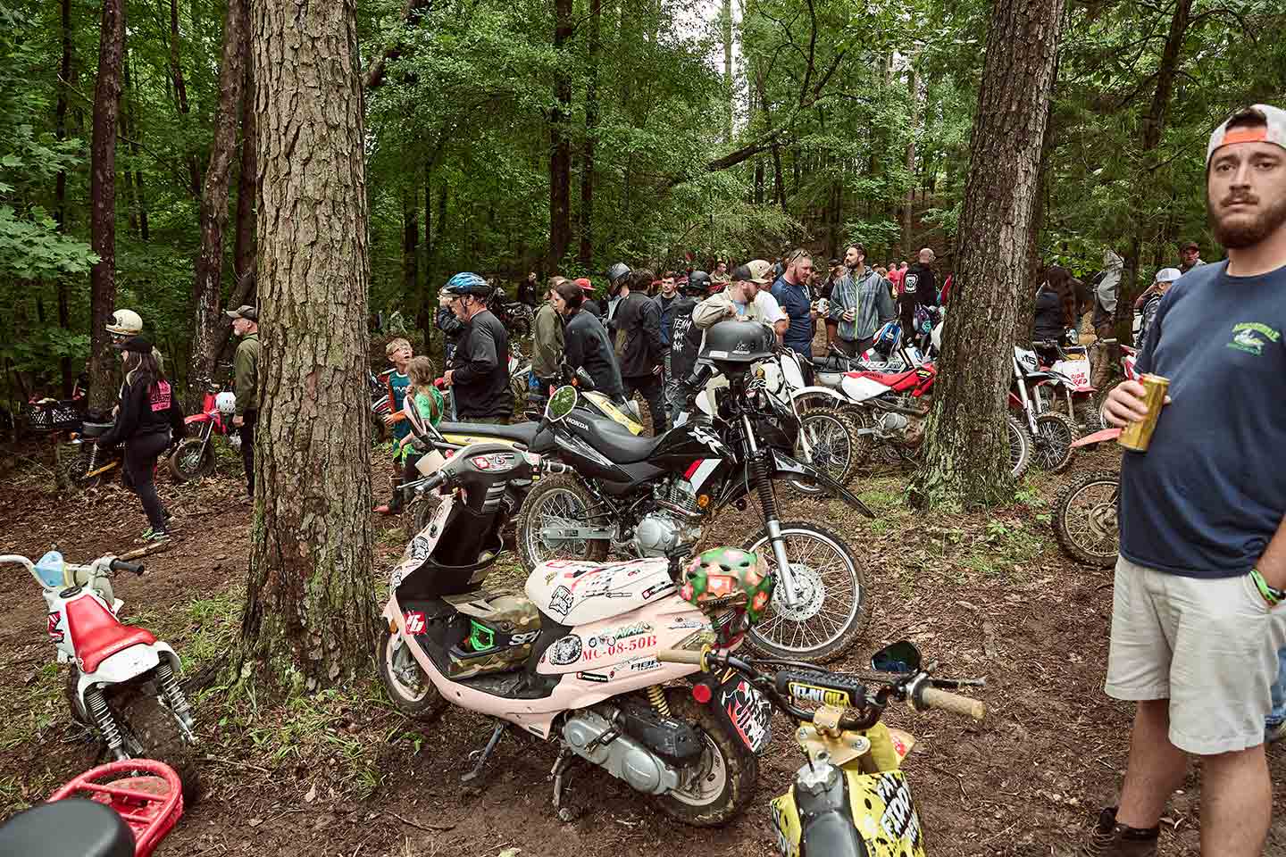 Another reminder that the minimoto world celebrates almost anything with small engines and/or smallish wheels. In this photo alone you’ll find everything from an old Z50 to a new XR150L, scooters, Monkey, Grom, and Honda XRs of all sizes.