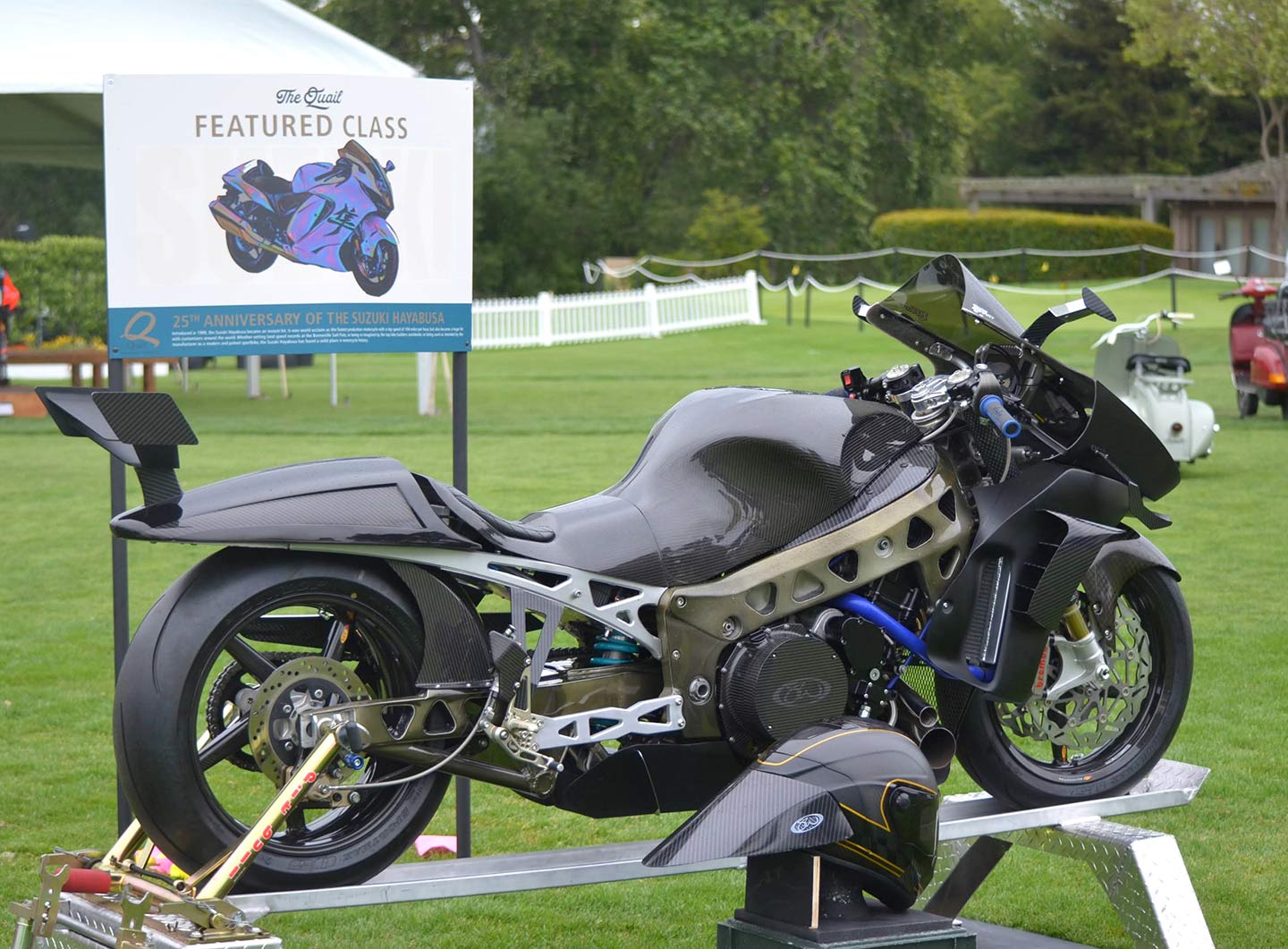 Steve Wellman’s mind-blowing prototype based on a 2006 Hayabusa won the 25th Anniversary of the Suzuki Hayabusa prize. Fifteen years in the making, the bike currently features a raw turbo ’Busa drag race motor putting out about 600-plus horsepower, carbon wings right out of Formula 1, carbon wheels, and more. The goal, says Wellman, is to build an 800-hp production model using a proprietary CNC-milled billet engine.