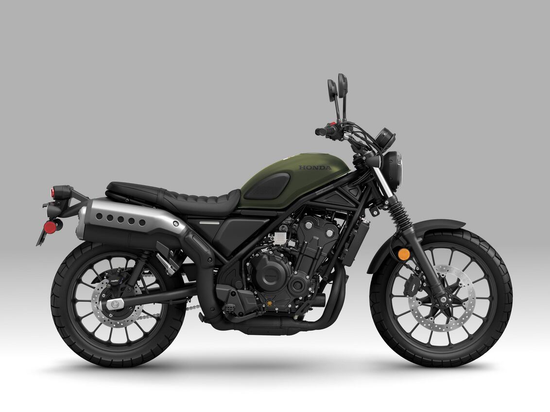 2024 Honda SCL500 in Matte Laurel Green Metallic.