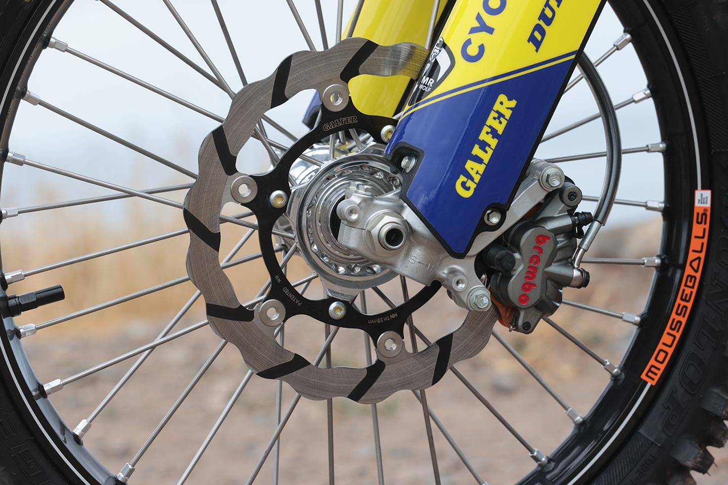 A 270mm Galfer Tsunami oversize motocross rotor and Brembo MX-2GPR caliper slow our rally project.