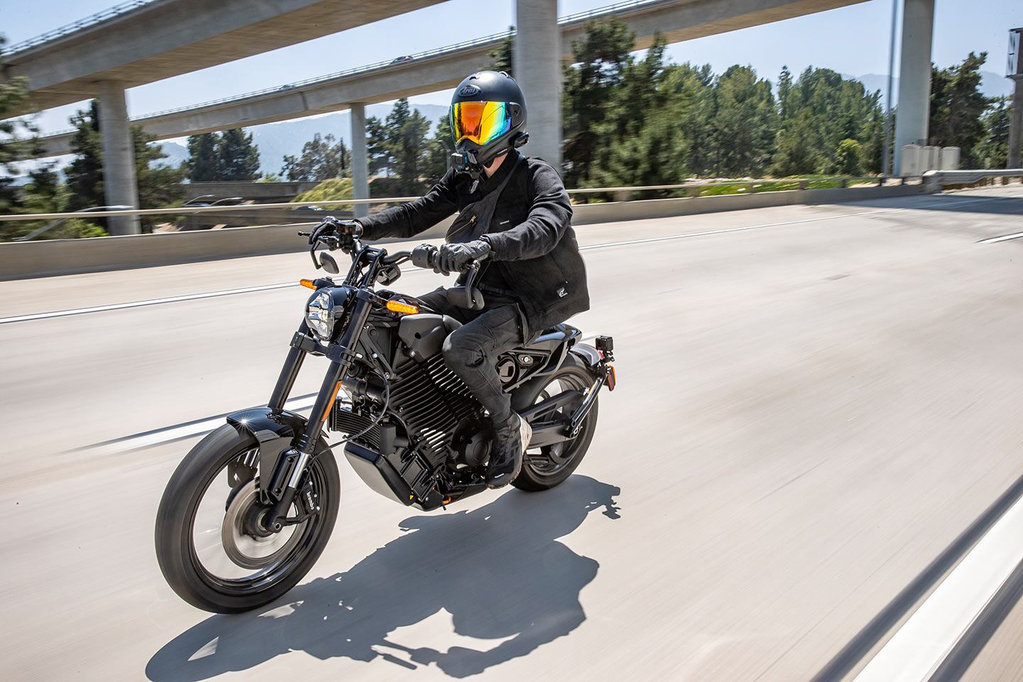 The Mulholland is comfortable and capable on the highway, but sustained high-speed riding quickly drains the battery.
