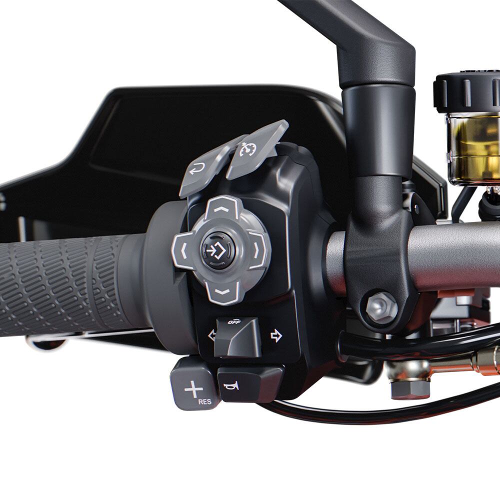 KTM’s latest switch gear enables easy rider-aid setting adjustment, and includes paddles for easily changing MTC slip settings.