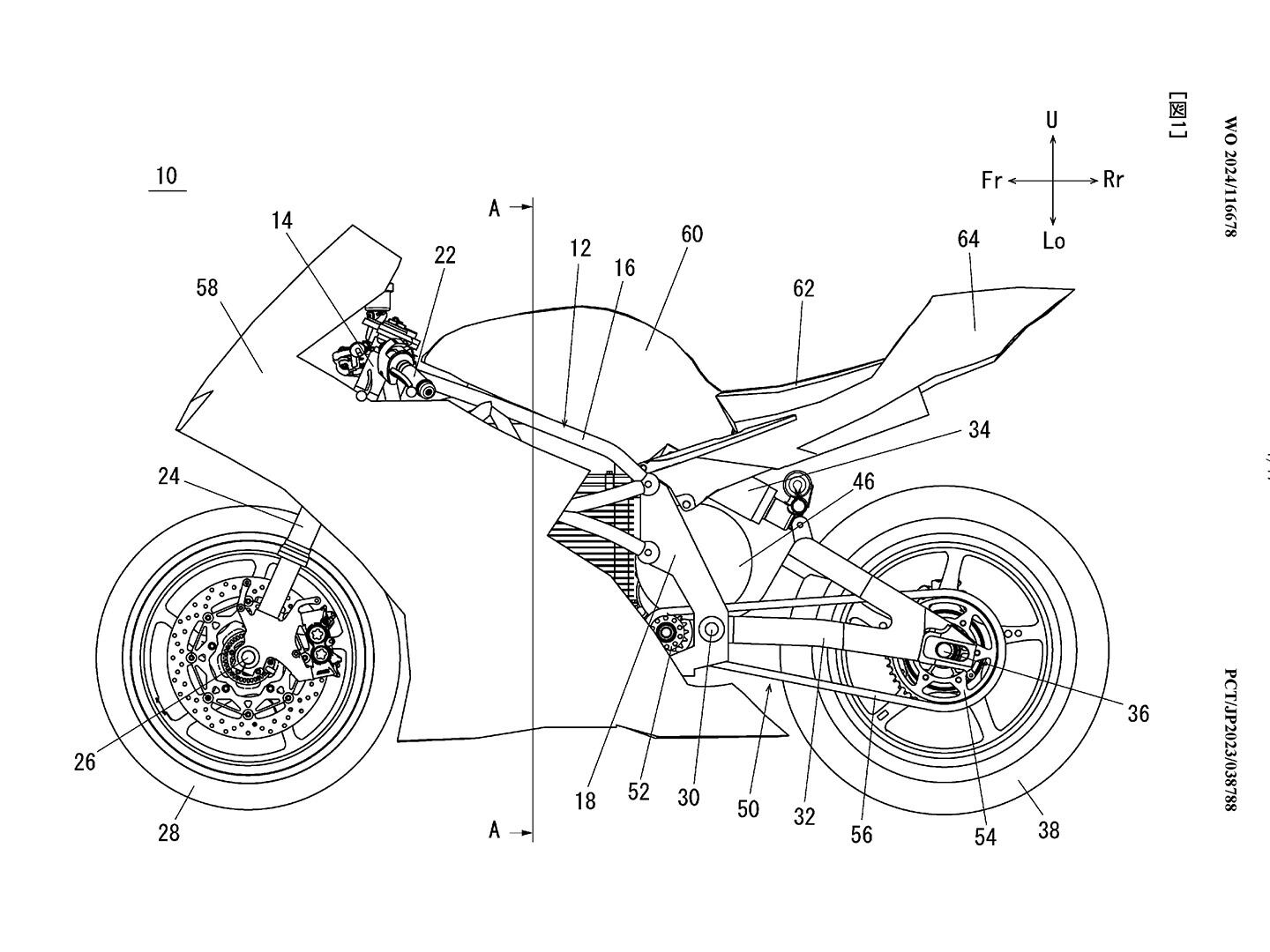 This illustration shows a fully faired sportbike-style machine in the patent applications.