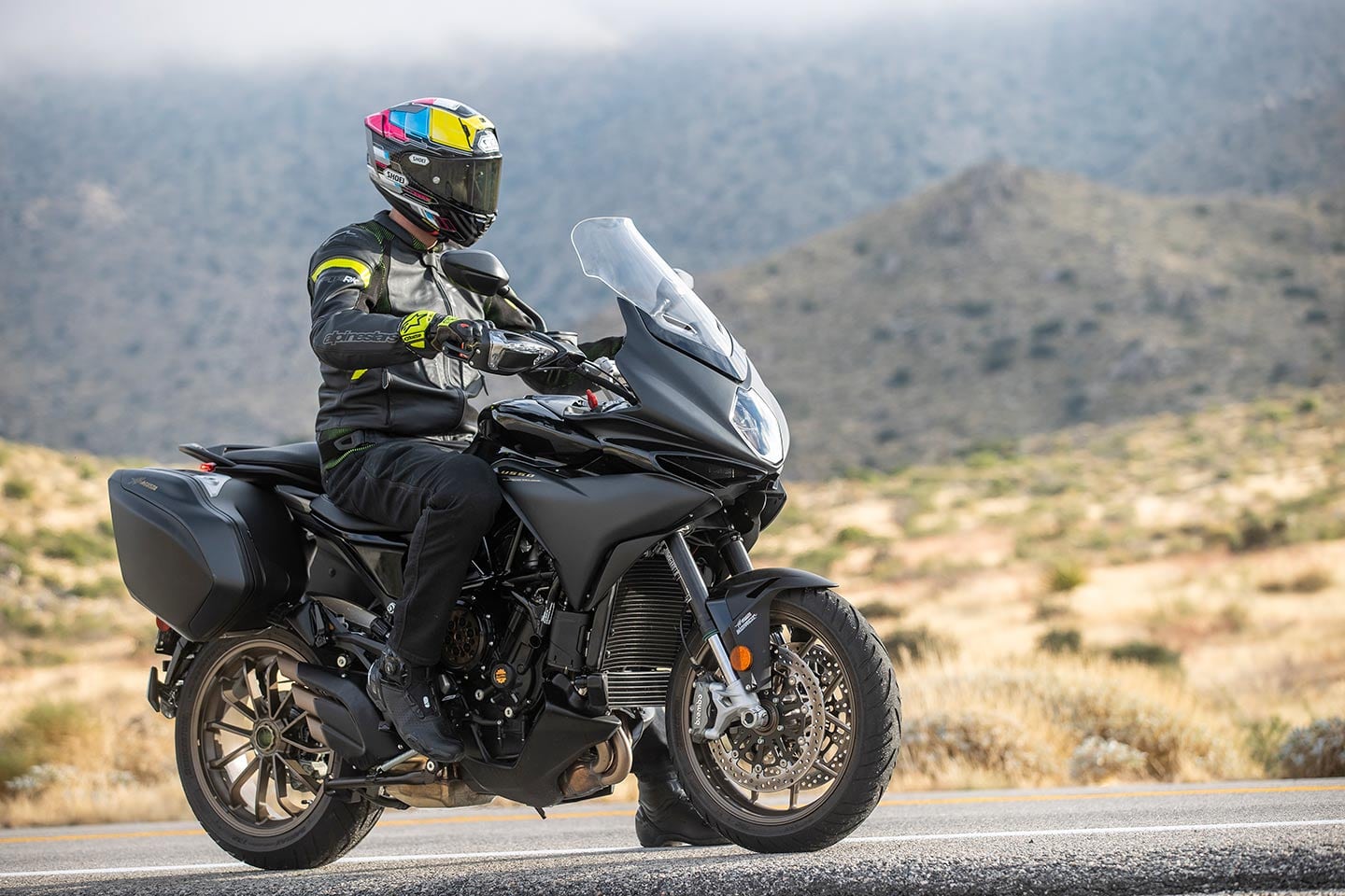 Whether you’re headed up the mountain, down the highway, or around town, the Turismo Veloce is never out of place. It’s stylish, has a perfectly smooth torque curve, and is plenty accommodating thanks to the upright bar and tall windscreen.