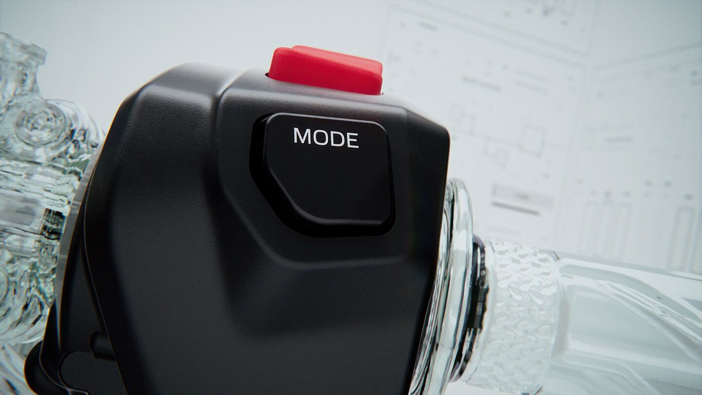 The mode button allows the rider to choose between D mode, which is a straightforward auto mode, and D+ mode, which is a sportier mode.