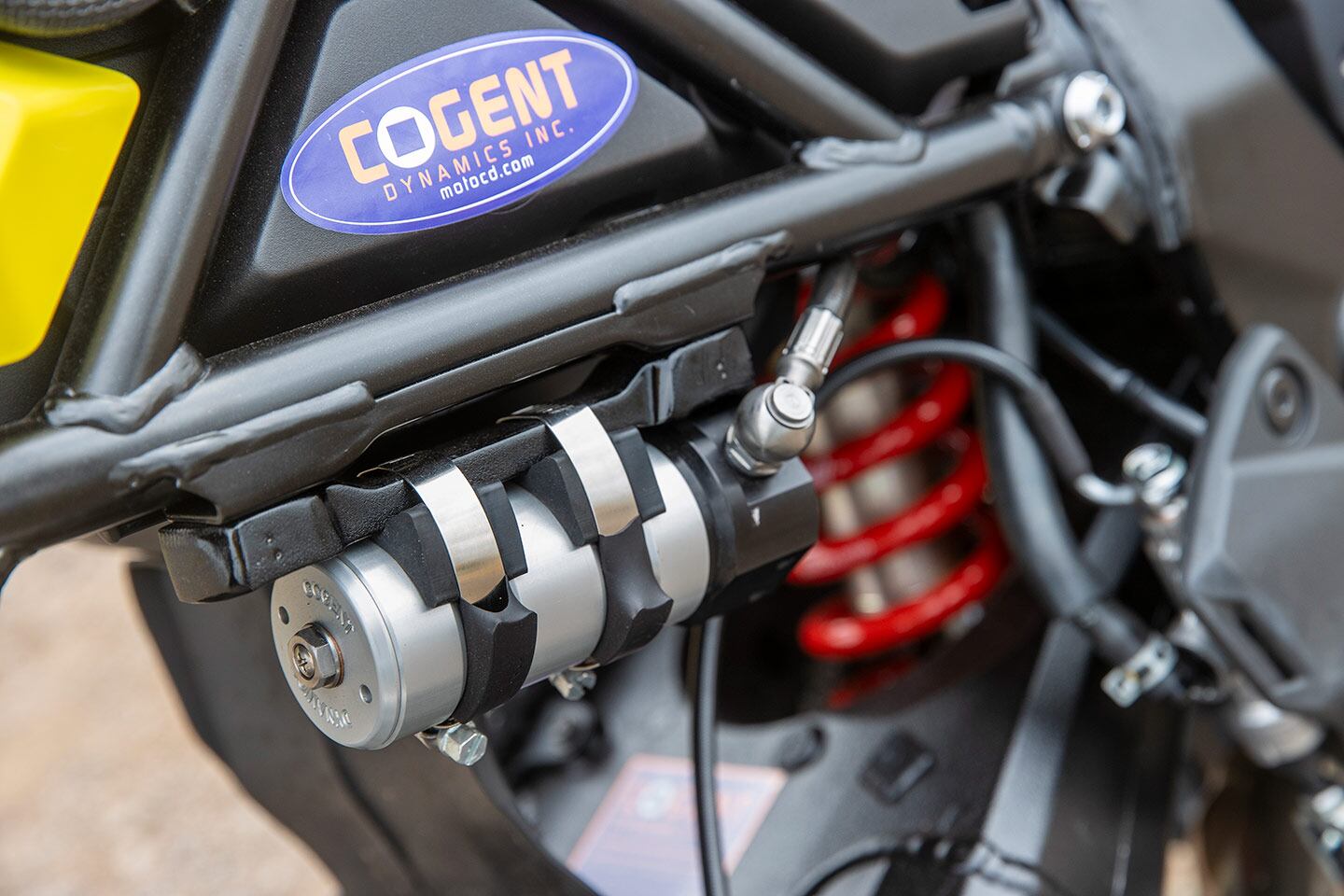 Cogent Dynamics built a one-off-shock for this project, but the company does have an option for the V-Strom 800DE.
