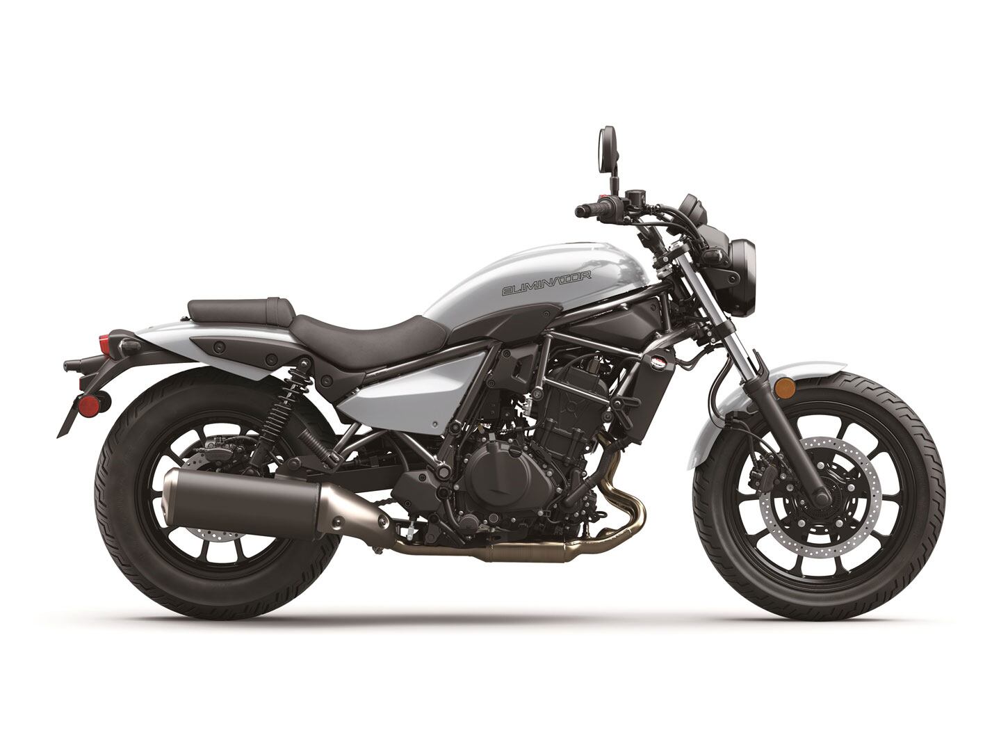 The 2024 Kawasaki Eliminator in Pearl Robotic White.