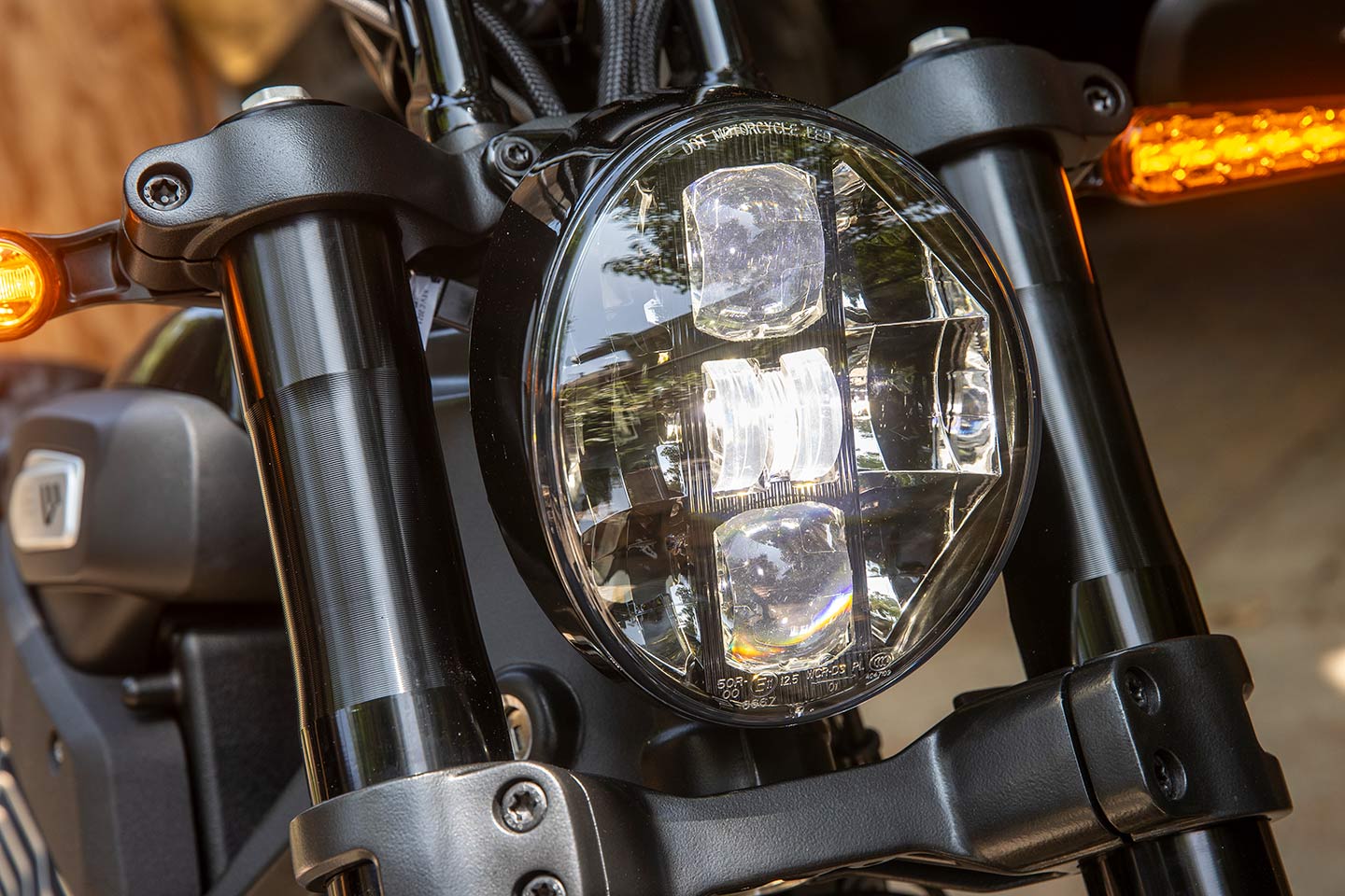 The Mulholland shares its slick LED headlight with H-D Softail Breakout models.