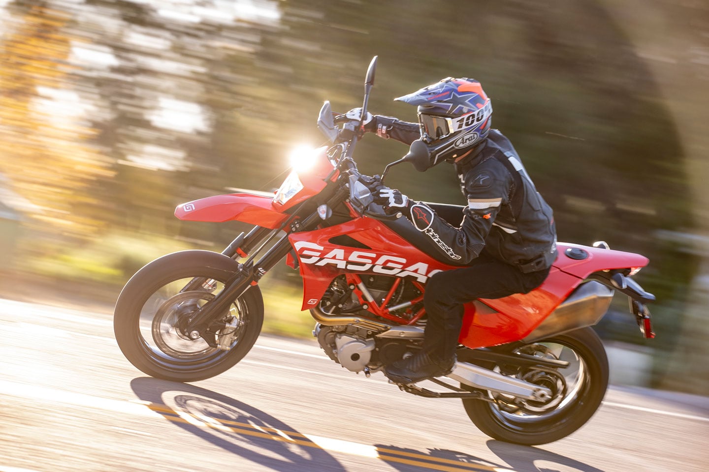 The 2023 GasGas SM 700 is a 692.7cc single-cylinder supermoto making 66.4 hp and 48.7 lb.-ft. of torque, and pulls third-gear wheelies. Need I say more?