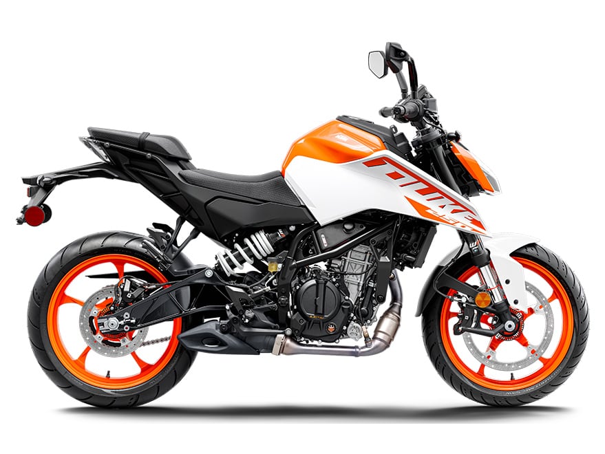 2024 KTM 250 Duke in white.