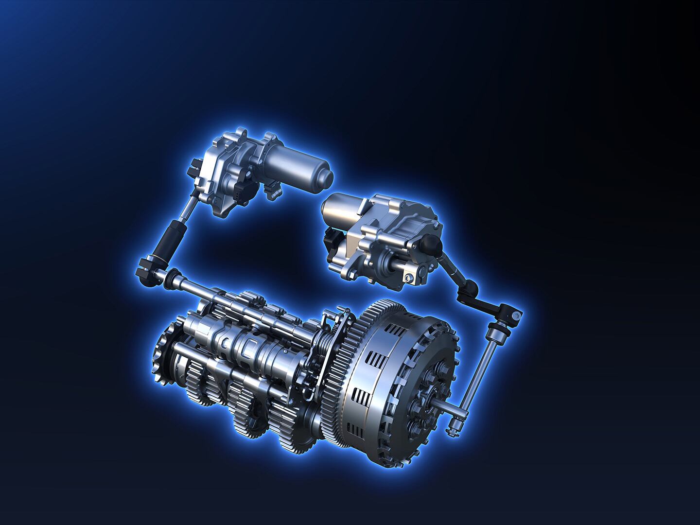 Yamaha’s Y-AMT semi-auto transmission uses electro-mechanical actuators to clutch and shift the ratios.