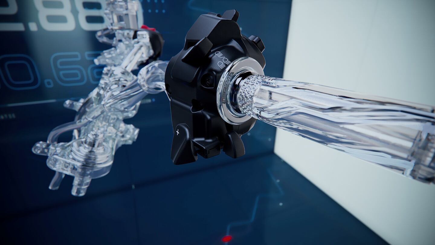 The left-bar-mounted control pod houses the trigger shifters that can be used to manually change gears.