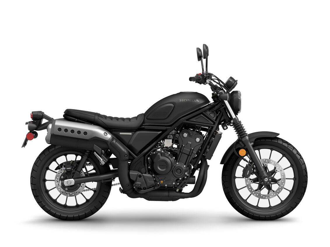 2024 Honda SCL500 in Matte Black Metallic.