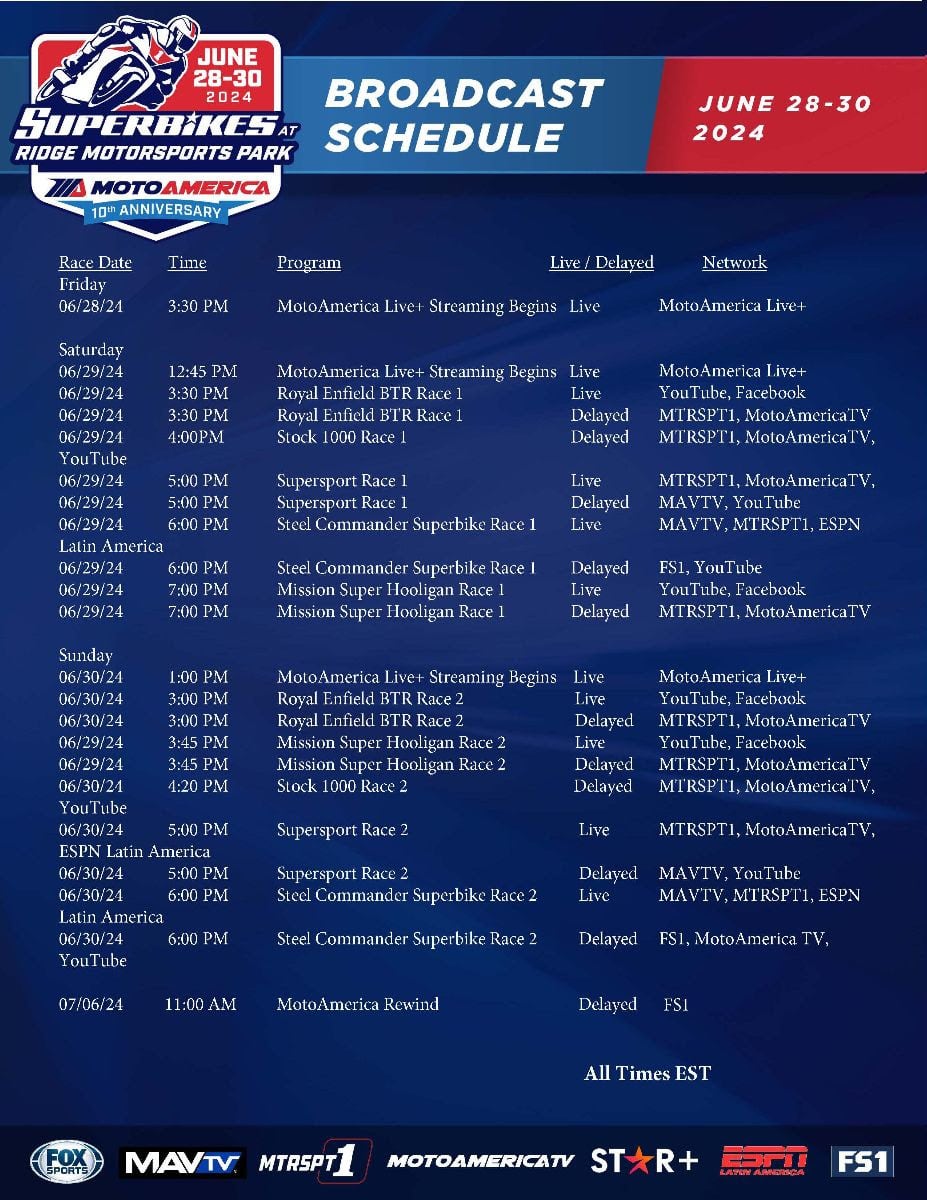 How To Watch MotoAmerica Superbikes at Ridge Motorsports Park