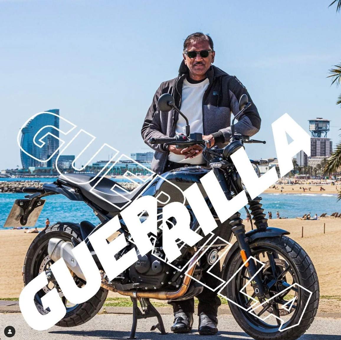 Royal Enfield CEO B. Govindarajan with the new disguised Guerrilla.