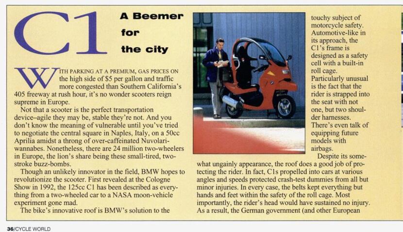 The last time we saw a seatbelt on a two-wheeled vehicle was BMW’s C1 scooter.
