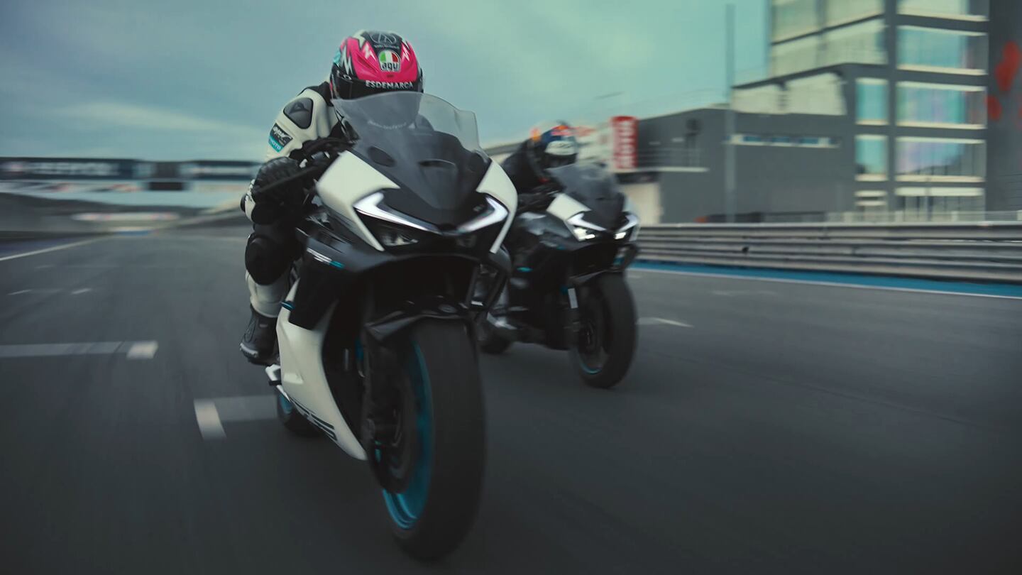 CFMoto Aspar riders Izan Guevara and David Alonso ride in the 675SR-R’s teaser video.