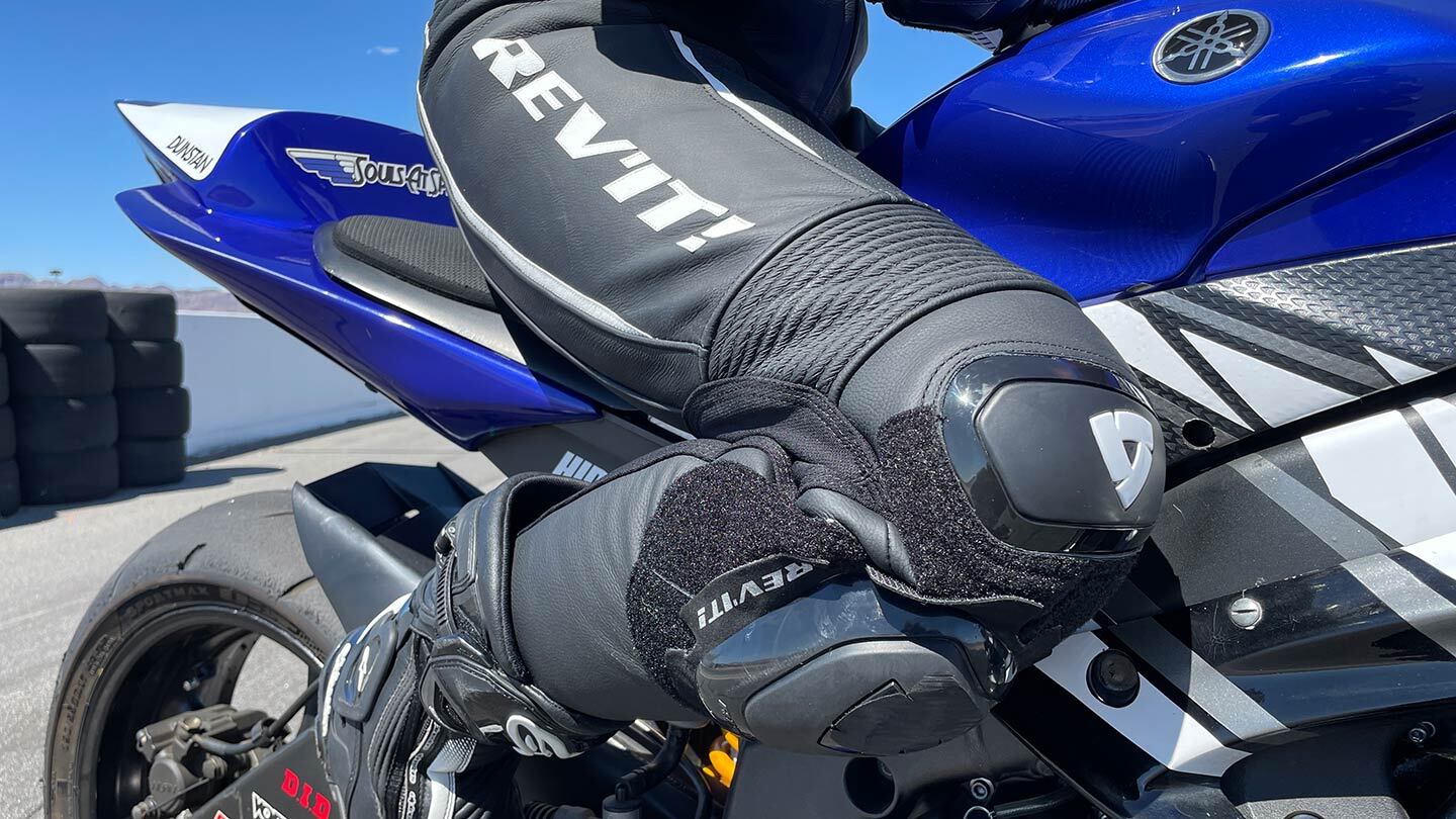 Seen here is the expansive fabric fastener attachment for the knee puck meeting the knee slider, and stretch accordion panel above the knee for mobility.