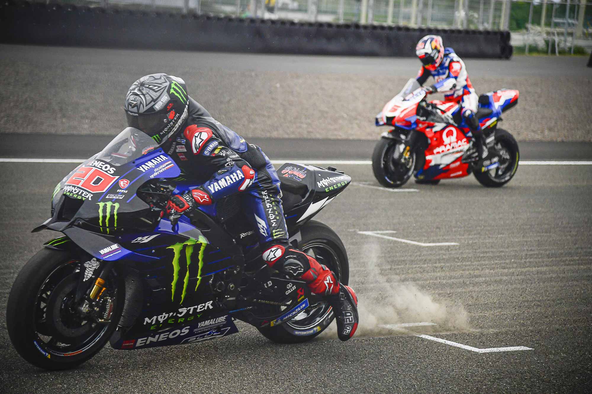 While the lower center of gravity helps riders get off the line, there needs to be traction as well.