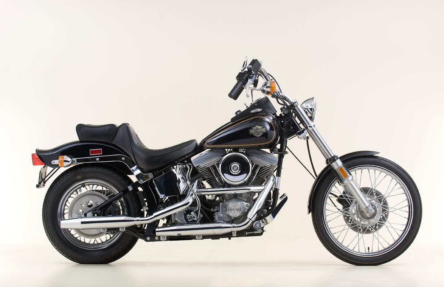 Harley’s first Softail was the 1984 FXST, a pure cruiser that offered clean lines and a hidden suspension. The bike was also equipped with H-D’s new Evolution V-twin.