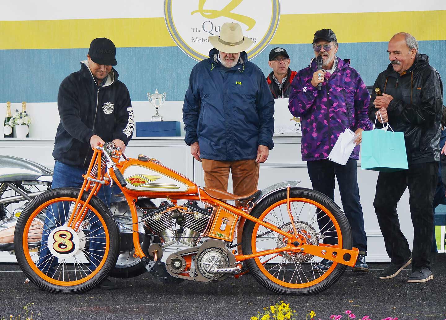 In the Custom/Modified category, Chris Ranuio’s tribute to 1920s Harley-Davidson boardtrack racers snapped up first place.