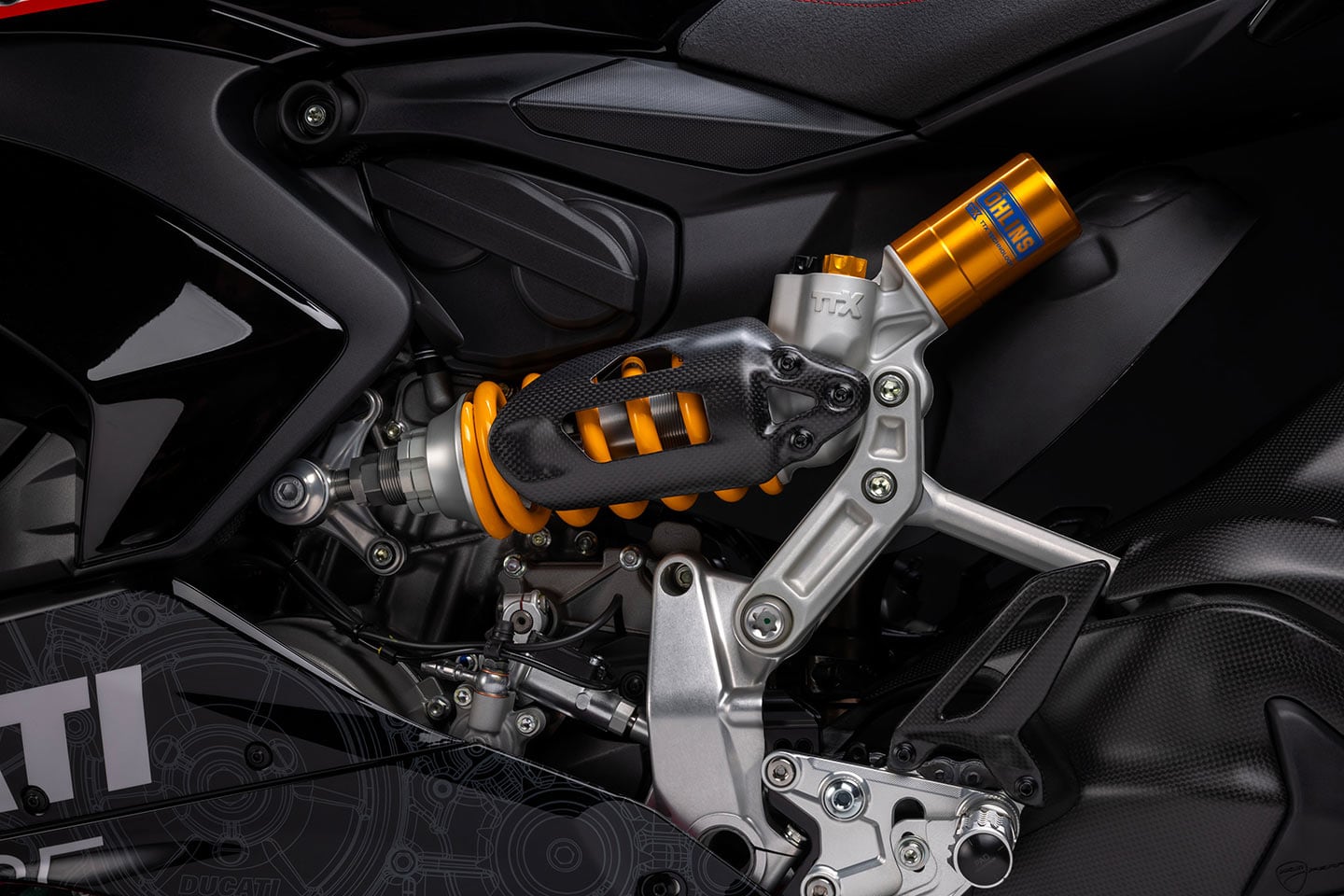 Öhlins suspension is used at each end.