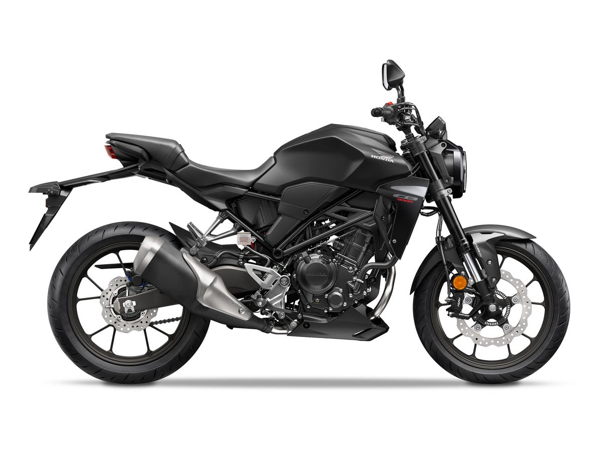 2024 Honda CB300R in Matte Black Metallic.