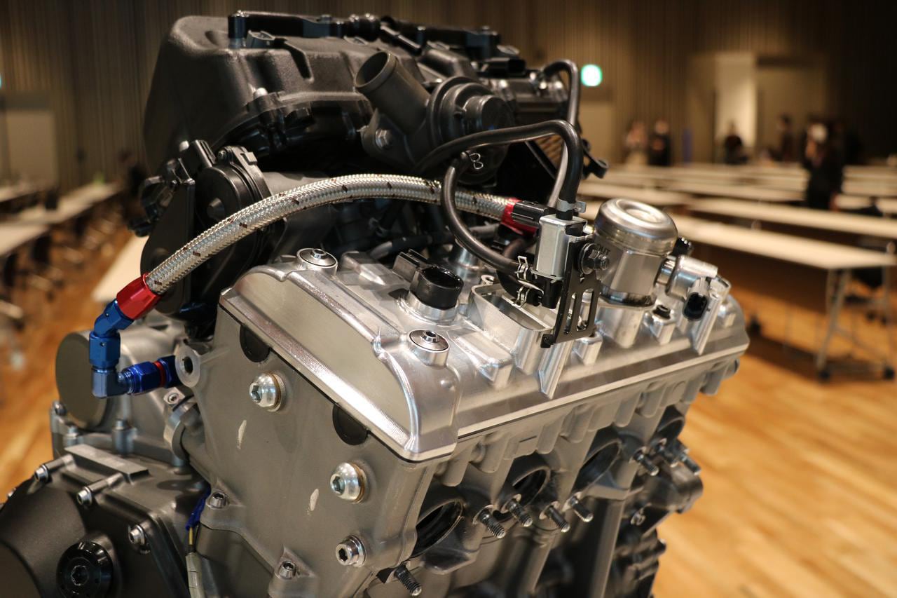 A view of the converted supercharged H2 engine.