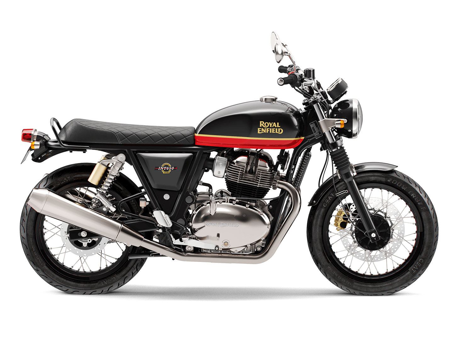 Two-toned paint, spoked wheels, and cooling fins: a classic combo.