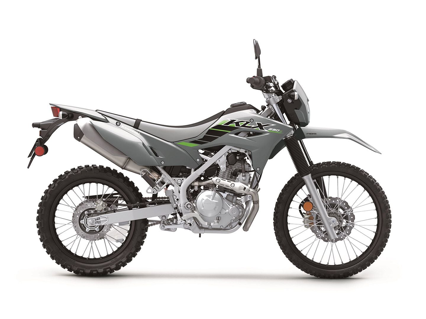 The KLX230 S models come in two colors: Lime Green and Battle Gray.