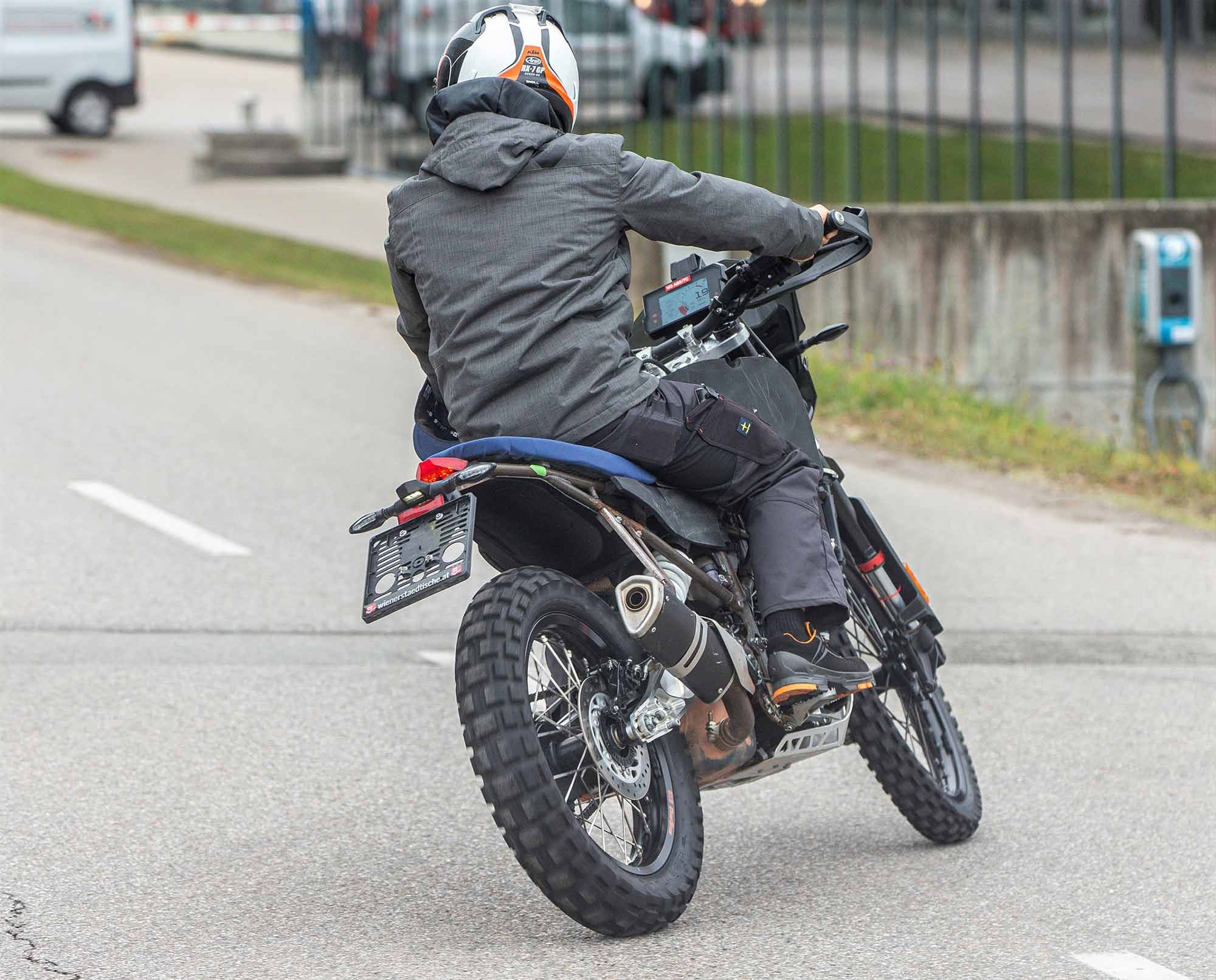 The 21-inch front and 18-inch rear wire wheels suggest either a new 390 Adventure or perhaps a 390 Enduro.