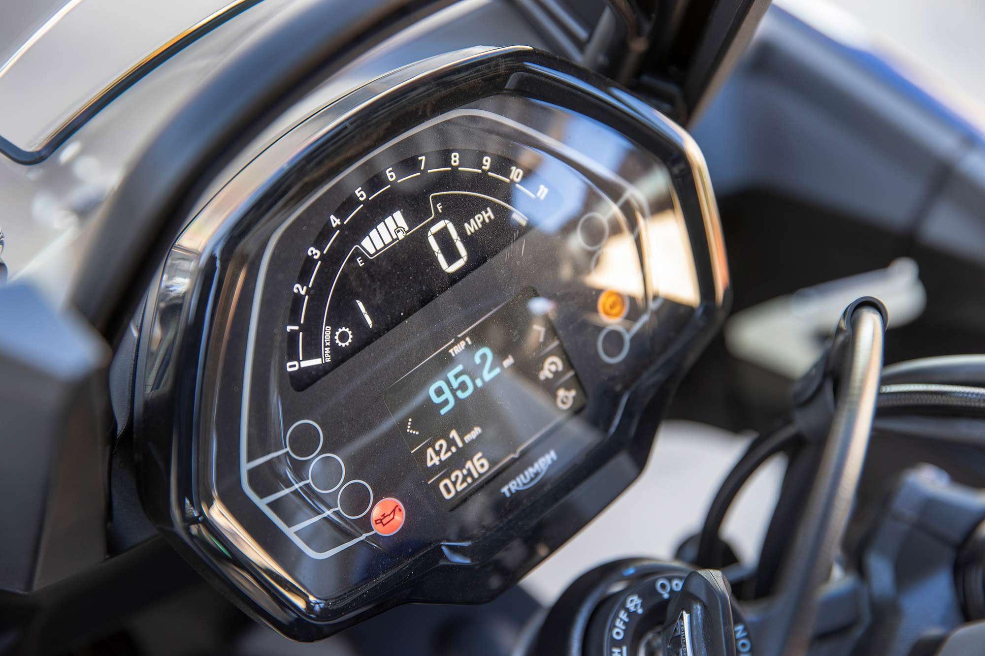 The Tiger gets a simplistic TFT display to show important riding information.