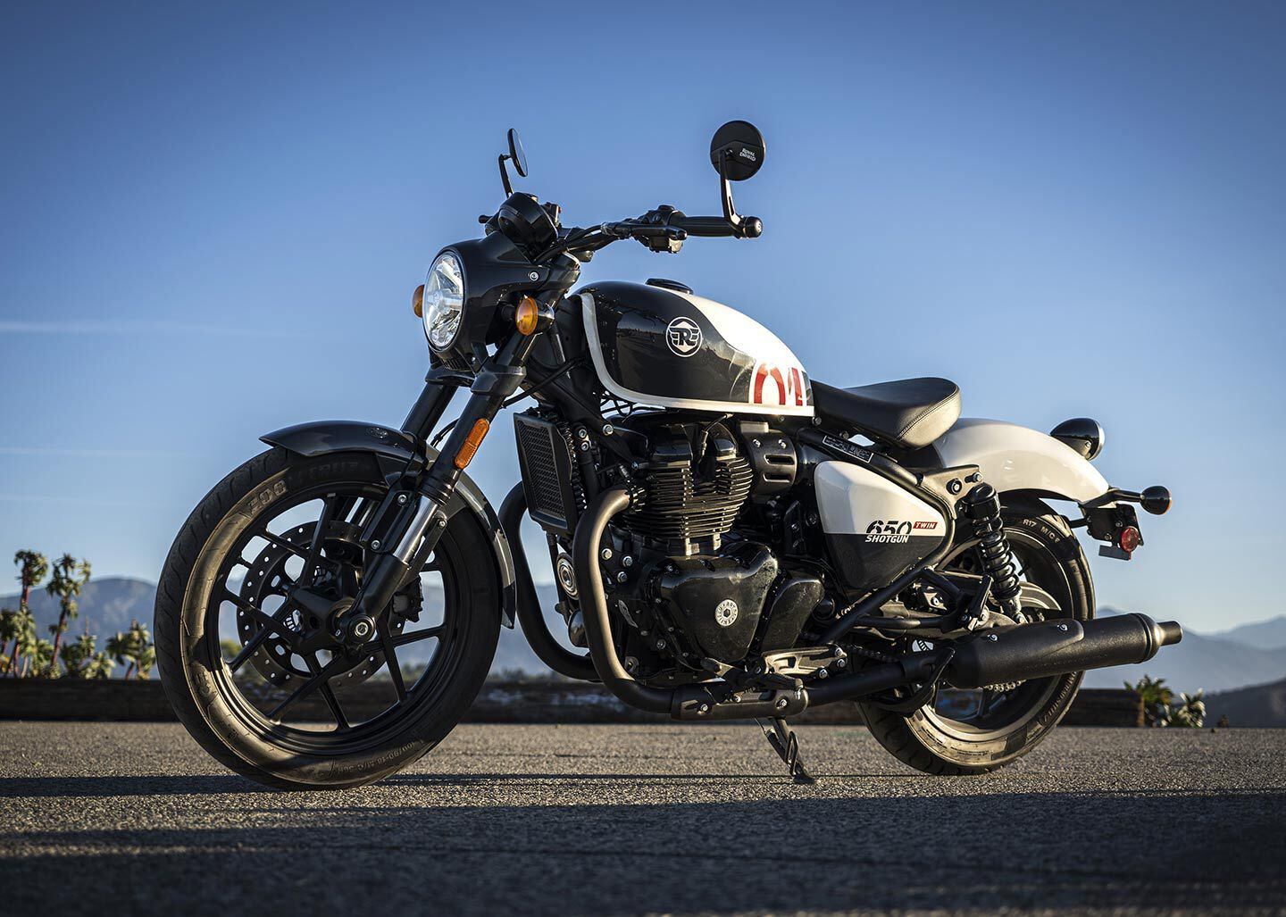 Reworked geometry, suspension, and ergonomics coupled with a fresh bobberlike design clearly separate Enfield’s new Shotgun 650 from the Super Meteor cruiser.