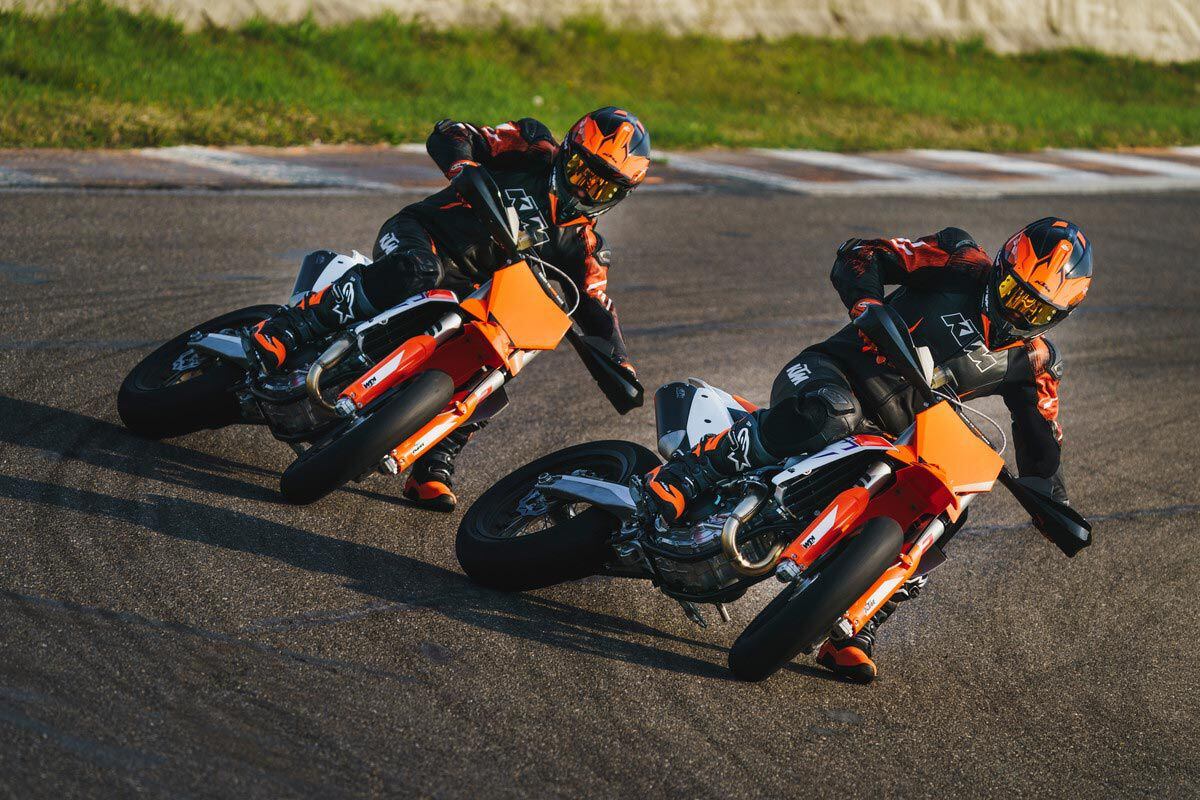 Hacking the rear end sideways on a supermoto bike may be the most exciting and satisfying feeling on two wheels. The KTM 450 SMR breaks the barriers for riders looking for a turnkey supermoto platform.