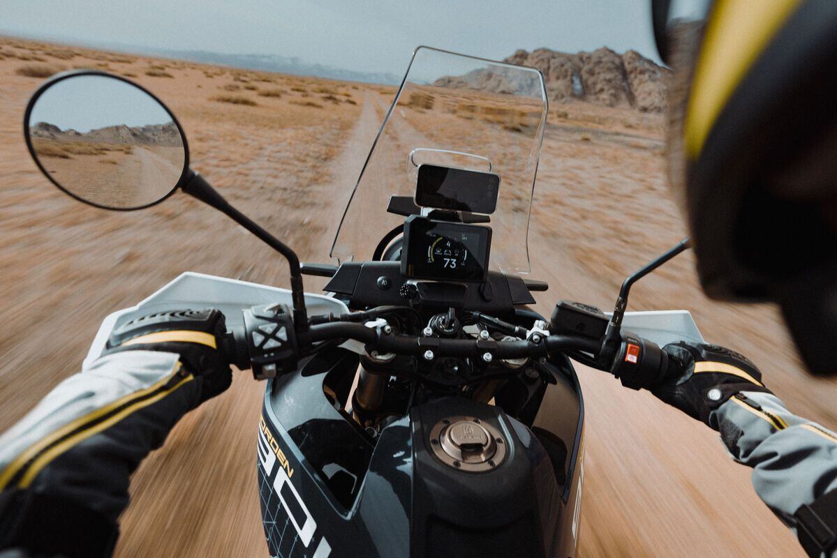 Cockpit view of the 2023 Husqvarna Norden 901 Expedition.