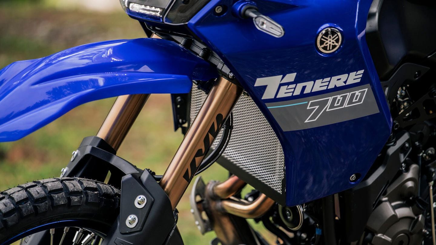 A tall enduro fender gives the Ténéré 700 Extreme Edition a more aggressive look.