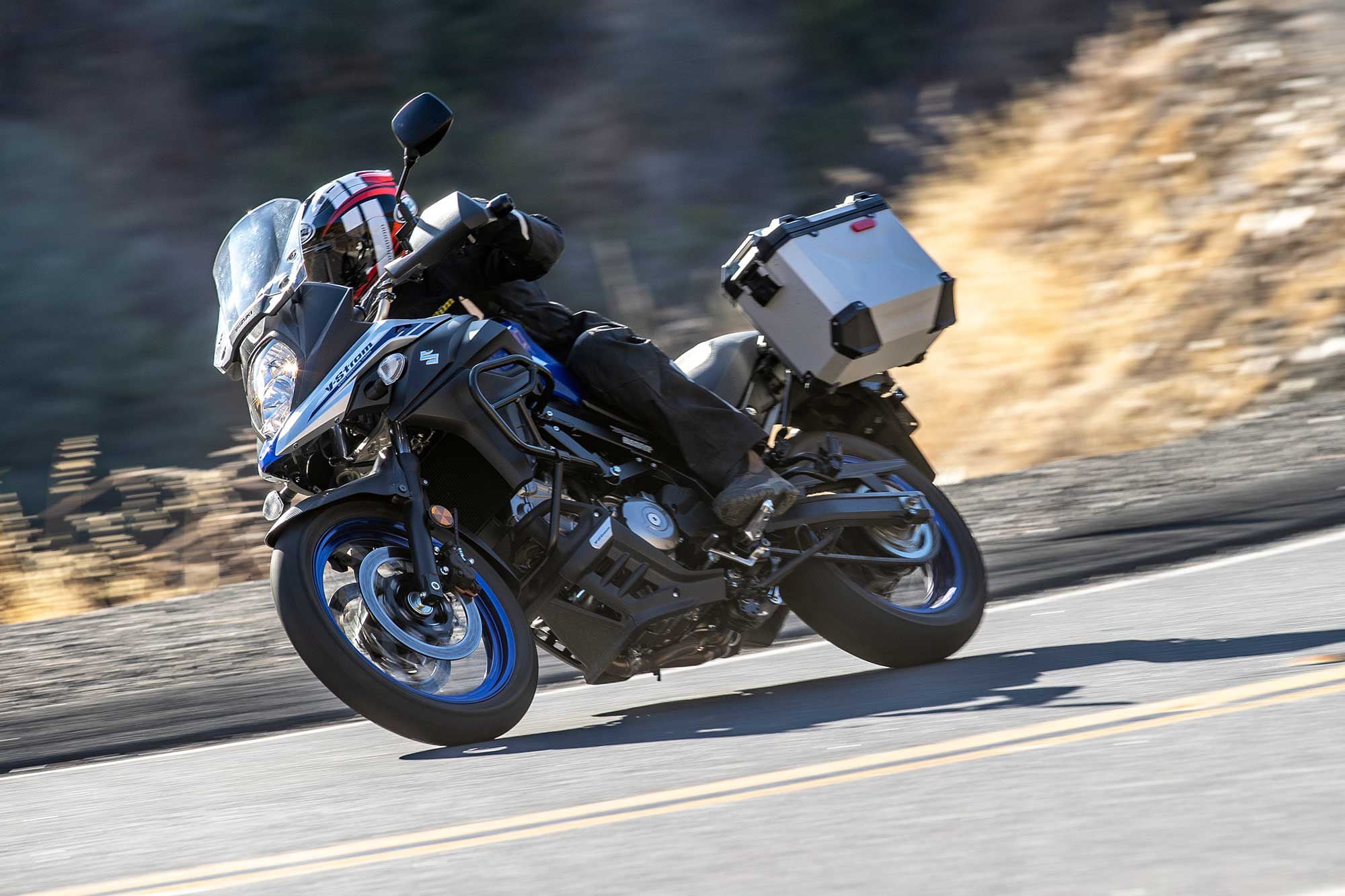 Steering effort is slightly higher on the V-Strom 650XT Adventure, but is easy to adjust to.